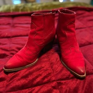 Red suede booties